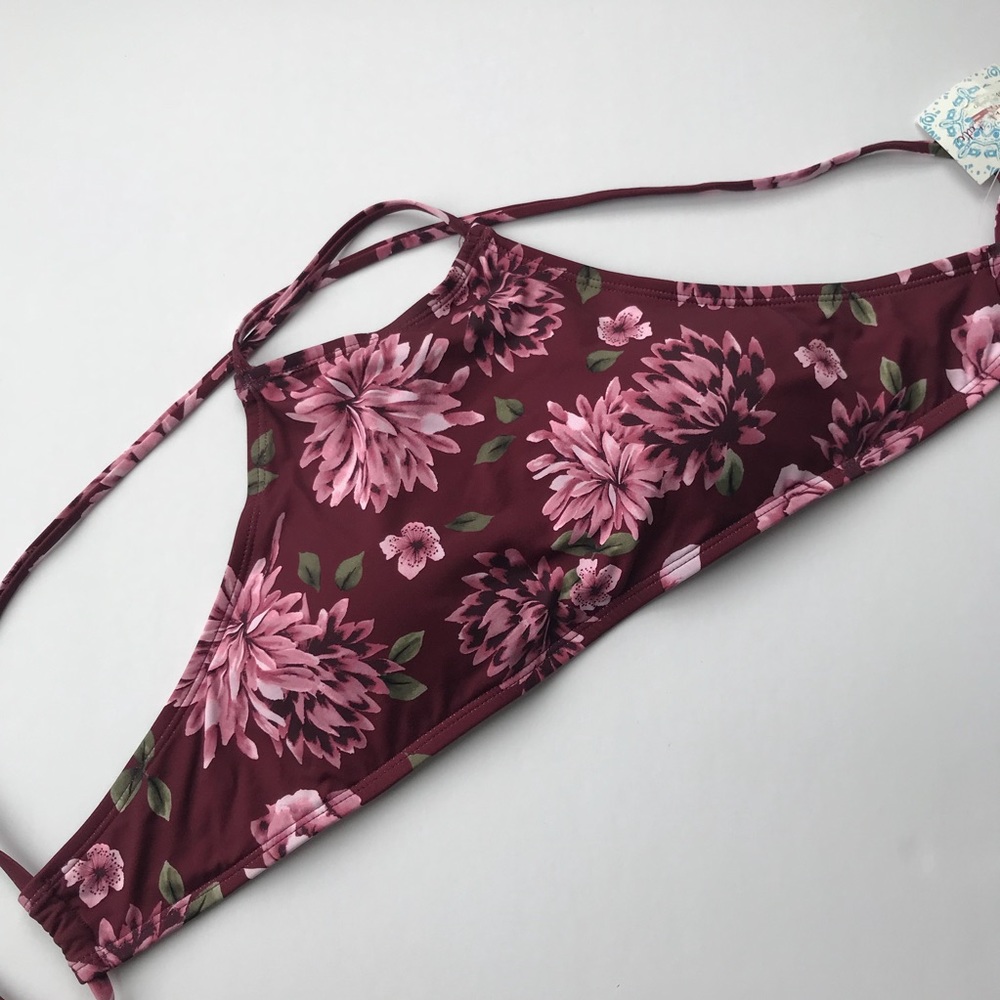 altar'd state | maroon floral bikini top high neck - Picture 2 of 7